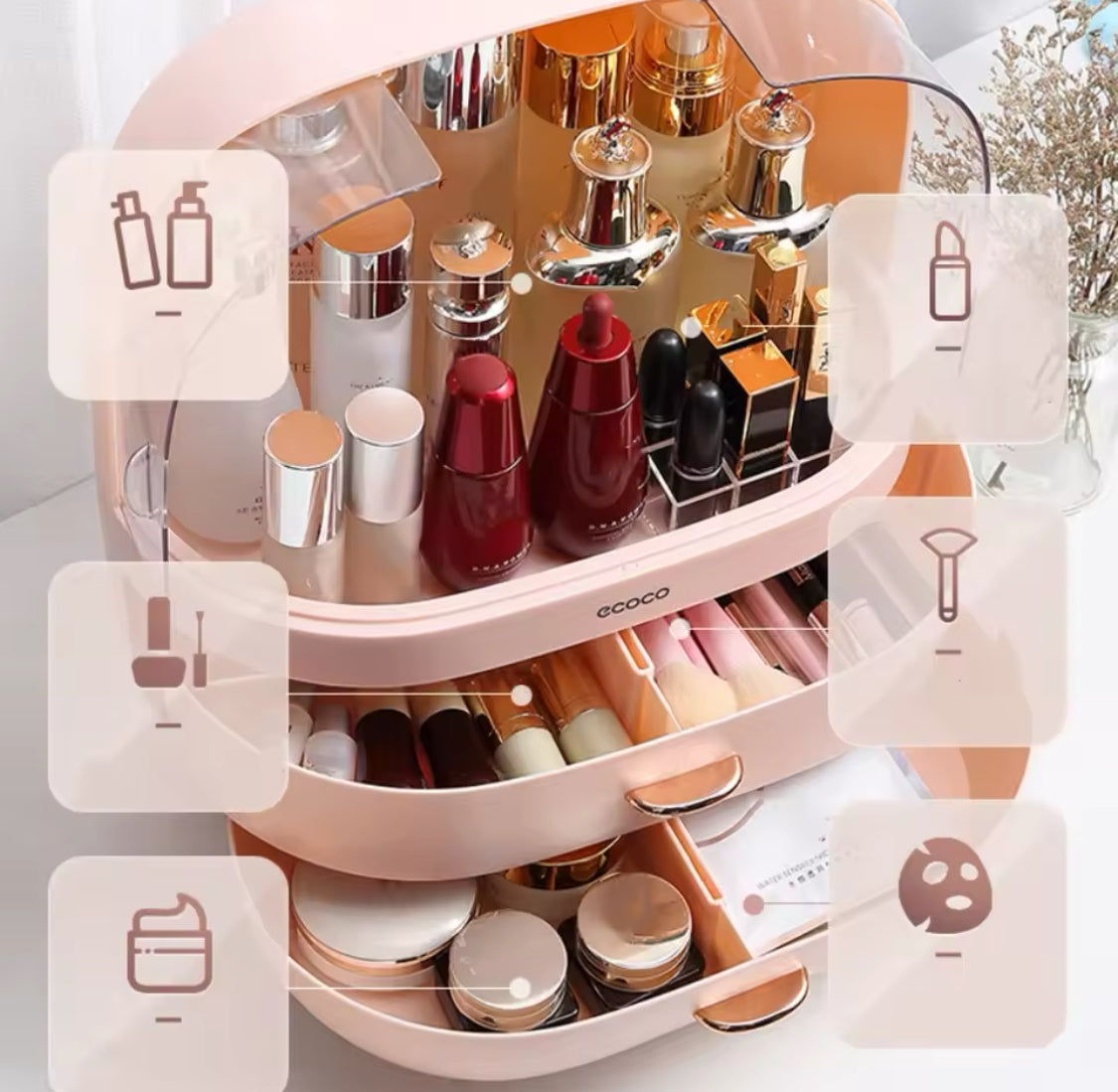 Desktop Cosmetics Storage Box With Drawers, Makeup Sundries Storage Organizer, Cosmetic Display Case, Dust Proof Storage Rack Desktop Cosmetics Storage Box With Drawers, Makeup Sundries Storage Organizer, Cosmetic Display Case, Dust Proof Storage Rack